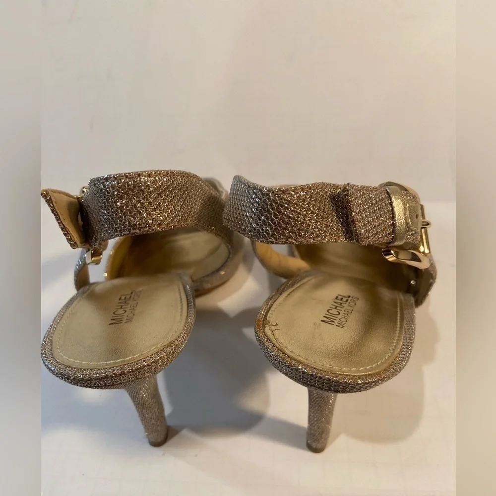 Michael Kors~Elegant Gold~Peep Toe~Criss Cross Strap~Slingback Heel~Size 10M